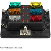 KKmoon Caja de Fusibles 6 V&iacute;as Portafusibles con L&aacute;mpara de Alerta LED Kit para Coche Barco Marino Triciclo 12V 24V