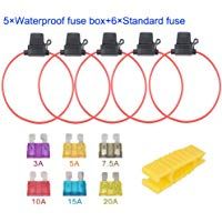 ARTGEAR 5 PCS 32V 20A Standard Portafusibles Impermeable, 16 AWG ATO Portafusibles en L&iacute;nea con una Gorra, con 6 Piezas de Fusible Mediano (3A 5A 7.5A 10A 15A 20A)