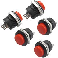 SODIAL(R) 5 x Interruptor Boton Pulsador Momentaneo SPST Rojo Redondo CA 6A/125V 3A/250V