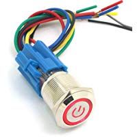 DollaTek 19mm 12V Interruptor moment&aacute;neo Bot&oacute;n pulsador Interruptor S&iacute;mbolo de energ&iacute;a Ojo de &aacute;ngel LED Luz Bot&oacute;n pulsador de metal con cable de conexi&oacute;n - Rojo