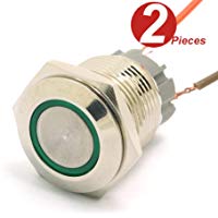 DollaTek 2Pcs 16mm 10A Interruptor moment&aacute;neo Bot&oacute;n pulsador Interruptor 12V DC Angel Eye LED Interruptor redondo redondo de acero inoxidable a prueba de agua - Verde