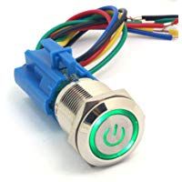 DollaTek 19mm 12V Interruptor moment&aacute;neo Bot&oacute;n pulsador Interruptor S&iacute;mbolo de energ&iacute;a Ojo de &aacute;ngel LED Luz Bot&oacute;n pulsador de metal con cable de conexi&oacute;n - Verde