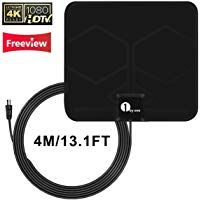 1byone Ultra plana antena TV TDT interior DVB-T DVB-T2, Mayor rango de recepci&oacute;n de 40 KM, con materiales de alta calidad, 4 metros de cables de alto rendimiento, duraderos y resistentes, incluso en condiciones clim&aacute;ticas extremas, Negro
