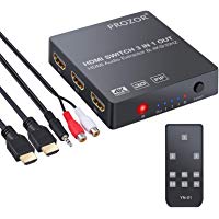 HDMI Convertidor Switch 3x1 con Extractor de Audio Salida Anal&oacute;gica &Oacute;ptica Toslink SPDIF Soporte 4K 3D con Cable HDMI Remoto IR Cable USB y 3.5mm Macho a 2 Cables Hembra RCA Para Blu-ray DVD PS4 TV Xb
