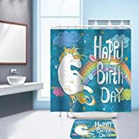 laamei 1Pc Cortina de Ducha Dibujos Animados Impresi&oacute;n Colorida Impermeable Antimoho Cortina de Ba&ntilde;era de Ba&ntilde;o con Ganchos(180x180cm)