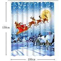 laamei Cortina de Ducha Impermeable de Ba&ntilde;o, 3D Digital Impresi&oacute;n Feliz Navidad Pap&aacute; Noel Nieve Cortinas de Ba&ntilde;o Infantil de Poli&eacute;ster Resistente al Moho Adornos Navidad con Ganchos 180cmx180cm
