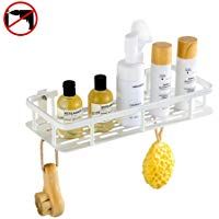 Hoomtaook Bandeja de Ba&ntilde;o Rectangular Blanca, Cesta de Ducha, Aluminio Aeroespacial, Organizador de Ba&ntilde;o, Montaje en Pared sin Taladro, Adhesivo 1 Piezas Blanco