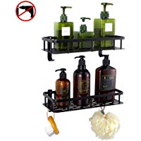 Hoomtaook Bandeja de Ba&ntilde;o Rectangular Negra, Cesta de Ducha, Aluminio Aeroespacial, Organizador de Ba&ntilde;o, Montaje en Pared sin Taladro, Adhesivo Nero Dos capas