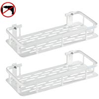 Hoomtaook Bandeja de Ba&ntilde;o Rectangular Blanca, Cesta de Ducha, Aluminio Aeroespacial, Organizador de Ba&ntilde;o, Montaje en Pared sin Taladro, Adhesivo 2 Piezas Blanco