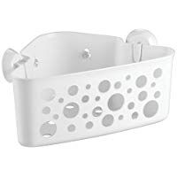 InterDesign Bubblz Estante rinconero con ventosas | Cesta de ba&ntilde;o Power Lock para la ducha y la ba&ntilde;era | Estanter&iacute;as de ba&ntilde;o sin taladro para champ&uacute; y juguetes | Pl&aacute;stico blanco