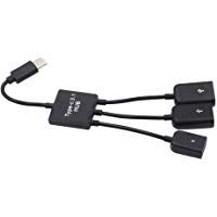 Hemobllo 3 en 1 Cable OTG Micro USB Tipo-C 3.1 HUB Macho a hembra Doble puerto USB Cable adaptador OTG (Negro)