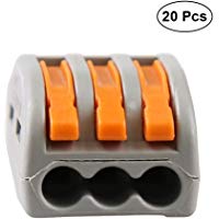 UKCOCO Conector de cable de 3 puertos, 20 unidades de bloque de bloque Conector de cable de empalme r&aacute;pido de concatenaci&oacute;n PCT de bloque r&aacute;pido