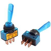sourcingmap 2pcs Mini interruptor basculante DC 12V 20A l&aacute;mpara azul Brazo Largo de rosca de 12 mm Bloqueo SPST