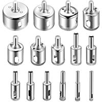 Glunlun brocas de diamante, 15 piezas Juego de Taladro Diamante, Acero al Carbono, Perforar en Vidrio, Cer&aacute;mica, Porcelana, Azulejo, M&aacute;rmol.(6 mm-50 mm)