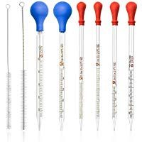 Pipetas de gotero graduadas de vidrio con tapas para suministros de cerveza casera Set 100ml 50ml 25ml 10ml 5ml con 2 varillas de agitaci&oacute;n de vidrio, 2 cepillos de limpieza