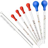 Pipetas de gotero graduadas de vidrio grueso con tapas Juego de 6 con 2 cepillos de limpieza (0,5 ml 1 ml 2 ml 3 ml 5 ml 10 ml)