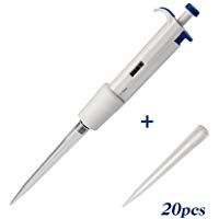 Lab Pipeta de un solo canal, 1 - 10 ml Volumen variable ajustable micropipetas/pipetas con 20 puntas de pipeta