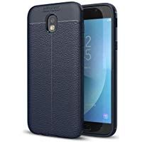 Funda Samsung Galaxy J3 2017/PRO(J330) silicona estuche blando TPU Ultra delgado Piel de Piel textura Litchi Protector de parachoques case cover DECHYI-Azul
