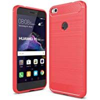 Funda HUAWEI P8lite 2017 silicona TPU estuche blando Ultra delgado Dibujo Fibra de carbon textura cepillada Tel&eacute;fono Funda protectora case cover DECHYI-Rojo
