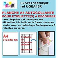 EX 50, A4, papel, autoadhesivo SPECIAL corte: una hoja adhesiva para crear y de Los propios imprimir etiquetas y cortar el formato que quieras, con 5-re ranuras en el dorso. Para separar f&aacute;cilmente tus &eacute;tiquettes. Un producto Ideal para hacer sus etiquetas, adhesivos, autoadhesivos dise&ntilde;o, carteles, compatible con impresoras de inyecci&oacute;n de tinta y l&aacute;ser copieur. REF UGEA45R-20