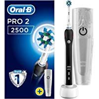 Oral-B PRO 2 2500 CrossAction - Cepillo de Dientes El&eacute;ctrico Recargable con Tecnolog&iacute;a de Braun, 1 Mango Negro, 2 Modos Incluyendo Cuidado de Las Enc&iacute;as, 1 Cabezal de Recambio Y 1 Estuche de Viaje