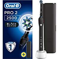 Oral-B PRO 2&nbsp;2500 CrossAction Cepillo el&eacute;ctrico recargable, 1 negro mango, 2&nbsp;modos incluido cuidado enc&iacute;as, 1 cabezales recambio, funda de viaje