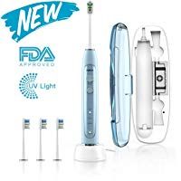 ABOX Cepillo de dientes el&eacute;ctrico, cepillo de dientes s&oacute;nico con 4 modos,3 cabezales de recambio y estuche de viaje recargable con UV Esterilizador,Carga Inductivo y Cable USB, IPX7 impermeable