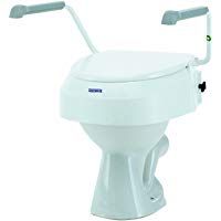 Elevador de WC con reposabrazos abatibles y ajustables | Ajustable en 3 alturas (6, 10 y 15 cm) | Color blanco y gris | Invacare