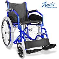 AIESI Silla de Ruedas plegable ligera con autopropulsi&oacute;n para discapacitados y mayores AGILA EVOLUTION ✔ Reposabrazos y Reposapi&eacute;s extra&iacute;ble ✔ Cinturon de seguridad ✔ Garant&iacute;a de 24 meses