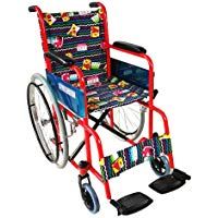Silla de ruedas para ni&ntilde;os | Plegable | Ruedas grandes | Reposapi&eacute;s | Rojo con tapicer&iacute;a estampada | Teatro | Mobiclinic