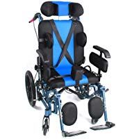 QETU con Respaldo Alto Silla de Ruedas reclinable - reposabrazos Ajustable y Pedales - Adecuado para ni&ntilde;os con hemiplej&iacute;a Stroke, de Mediana Edad y discapacitados