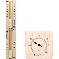 2 tlg. Sauna con Set de reloj de arena 15 minutos y cabinas de infrarrojos bimet&aacute;licas, anal&oacute;gico con term&oacute;metro de madera maciza de pino