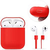 AirPods Case Protective, FRTMA Silicone Skin Case with Sport Strap for Apple AirPods, Red