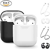 YCFIRE Funda Protectora para AirPods, AirPods Accesorios Funda y Piel Protectoras de Silicona para Apple Airpods 1 & 2 Carga Funda con Airpods Ganchos de Protecci&oacute;n Airpods Correas (Negro + Blanco)