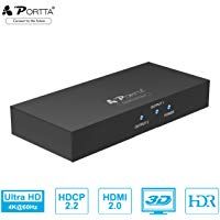 Portta HDMI Splitter 4K 2 Puertos 1 Entrada 2 Salida 1X2 V2.0 Switch HDMI Distribuidor Ultra HD Full 3D 4K@60HZ HDR HDCP2.2 Amplificador para Blu-Ray DVD/HDTV/PS3/PS4 Pro/Xbox 360/One/PC/macbook/Roku