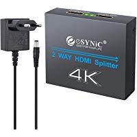 eSynic 4K HDMI Splitter 1080P/2160P 3D HDMI Amplificador 1 Entrada y 2 Salidas Ultra HD para HDTV PC PS3 PS4 Xbox One Sky Box Blu-Ray Proyector HD