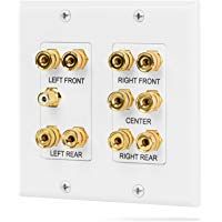 Fosmon [2-Gang 5.1 Surround Distribution] Home Theater Wall Plate - Premium Quality Gold Plated Copper Banana Binding Post Coupler Type Wall Plate for 5 Speakers and 1 RCA Jack for Subwoofer (White)