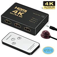 HDMI Switch 4K, GANA 3 Port HDMI Switcher, Splitter, Compatible con 4K, HD 1080p, 3D con Control Remoto IR