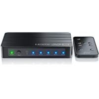 Conmutador HDMI UHD de 5 Puertos de Primewire con Mando a Distancia| HDMI-Switch | 5X IN / 1x out | UHD 4k | Incl. Pantalla LED | HDR | Admite 3D | HDCP | 48 bit Deep Color | Auto Switch