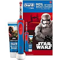 Oral B Star Wars - Cepillo electrico, recargable y pasta de dientes Oral B, color azul y rojo