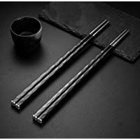 Crazy-M Set de 5 Pares Palillos japoneses Negro Palillos met&aacute;licos Lavavajillas Reutilizable Palillos de Acero Inoxidable Acero Inoxidable Negro
