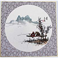 KZ164 Hmay Jingxian Raw Xuan Paper Pre-mounted On Soft Board / Chinese Shikishi for Sumie Painting and Brush Calligraphy 10 Sheets with Golden Trim (Square 33 cm, 12.99")