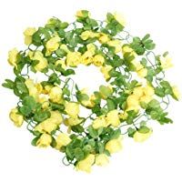 Planta de Vid Artificial Rota Rosa Amarillo de la Rota por la Boda de la Guirnalda Falso follaje Flores Inicio Cocina Jard&iacute;n Oficina Boda decoraci&oacute;n de la Pared
