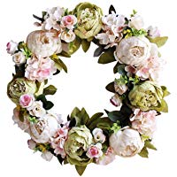 FORYOURS Corona Puerta Flores Primavera, Decoraci&oacute;n Guirnalda De Flores, Guirnalda Peon&iacute;a Flores Artificiales, Corona De Puerta Rom&aacute;ntica, Deje Bendici&oacute;n Nunca Se Desvanezca