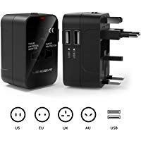 Adaptador de Viaje Universal, LENCENT Enchufe Adaptador Internacional ingl&eacute;s/eeuu/EU/AUS con 2 Puertos USB para m&aacute;s de 150 Pa&iacute;ses para Ordenadores Port&aacute;tiles, Tel&eacute;fonos, Tabletas, C&aacute;mara y m&aacute;s.