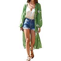 Mujer Bohemia Floral Gassan Cardigan Tops largos del mant&oacute;n del kimono largo Pijama lencer&iacute;a kimono corto de sat&eacute;n de estampado floral Flare Sleeve de gran tama&ntilde;o Ropa de abrigo Chaqueta