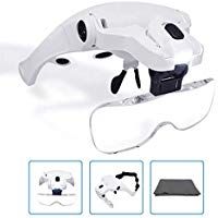 KKmoon Lupa de tipo anteojos 5 Lentes 1.0X-3.5X Ajustable Soporte con 2 Luces LED