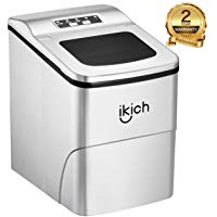IKICH M&aacute;quina para Hacer Hielo, 12 kg/24 h, Entre 6 y 8 Minutos, Silenciosa, 2 Tama&ntilde;os de Cubitos, 2 L &bull; 120 W, Acero Inoxidable, Plata, maquina hielo con cuchara de hielo y cesta
