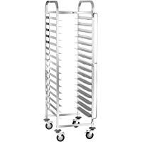 Royal Catering RCTW-16TB.1 Carro Bandejero Carrito para Bandejas (150 kg, Capacidad de Carga 16 Bandejas 60 x 40 cm, Seguridad para los Contenedores) Acero Inox