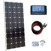 ECO-WORTHY - M&oacute;dulo de panel solar monocristalino de 12 V 100 W: 1 panel solar monocristalino de 100 W + pantalla LCD de 20 A PWM controlador solar + kit de adaptador solar MC4 de 30 pies con conector macho y hembra + soportes en forma de zinc